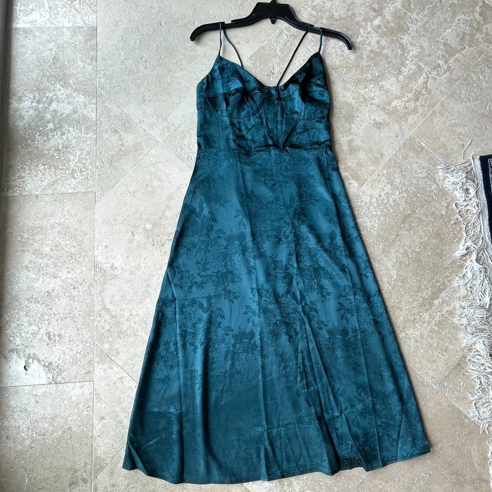 RIHOAS Dark Green Midi Dress Size Medium Corset Style Top and Tie Back
